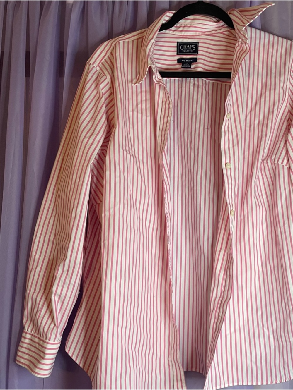 Chaps Pink and White Striped Button-Up Shirt